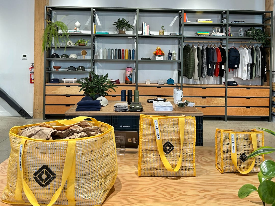 Merchandise section at Rivian showroom