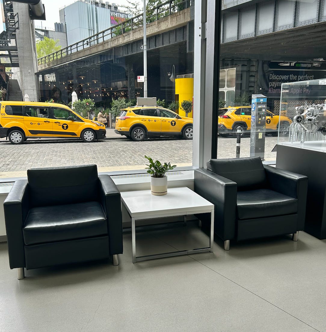 Seating at Tesla's location in Meatpacing District