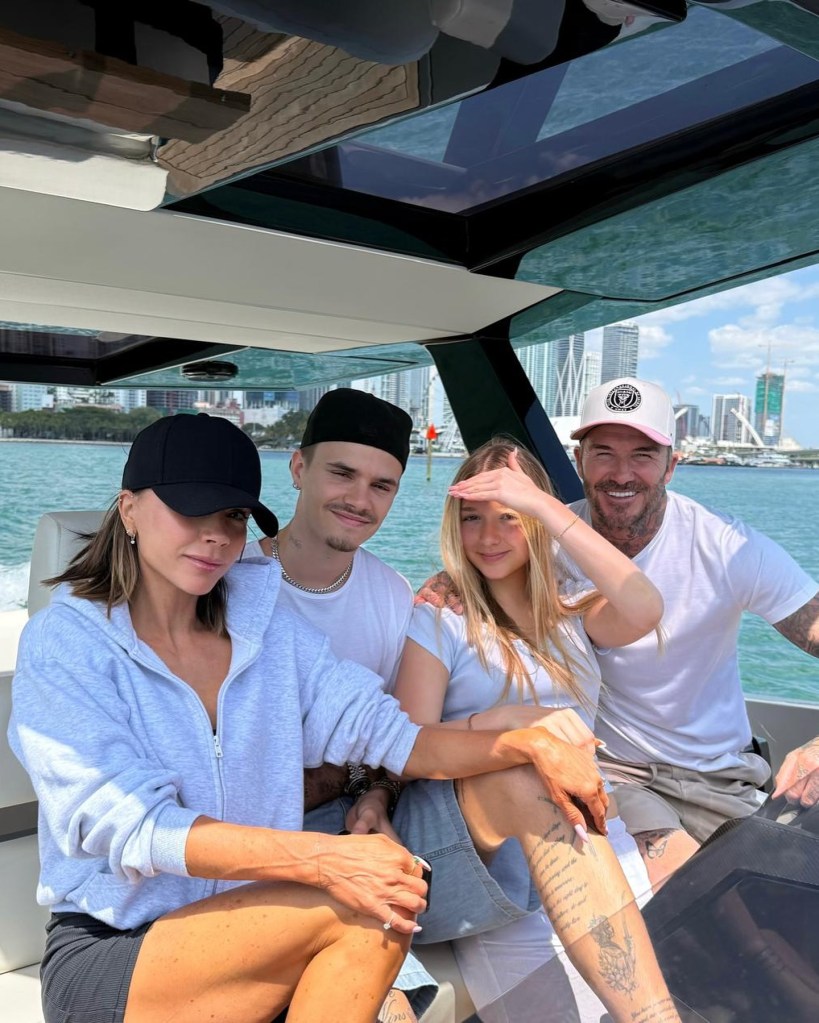 David Beckham, Victoria Beckham and kids via Instagram in April 2025