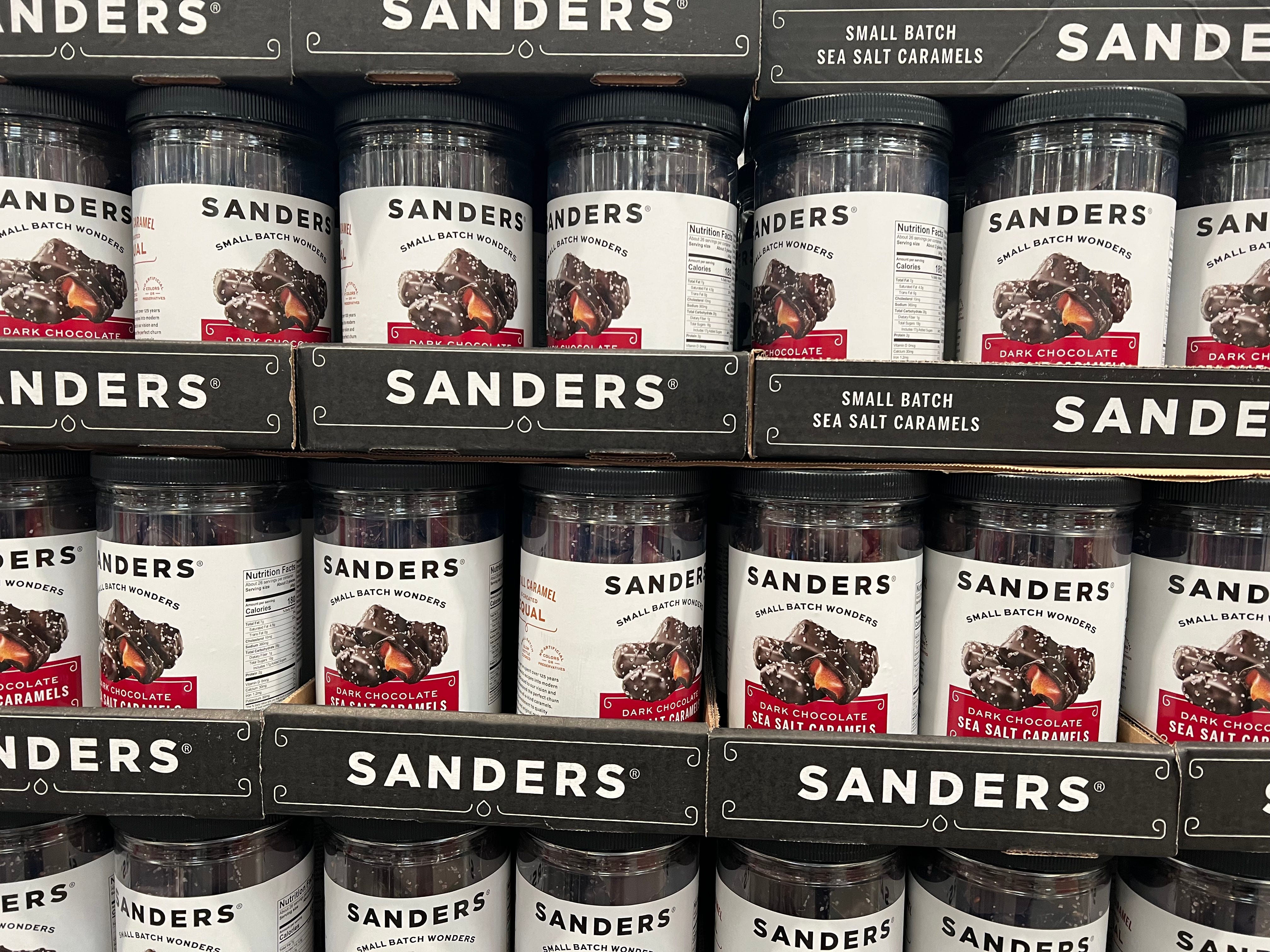 Jars of Sanders' sea-salt caramels on the shelves in Costco.
