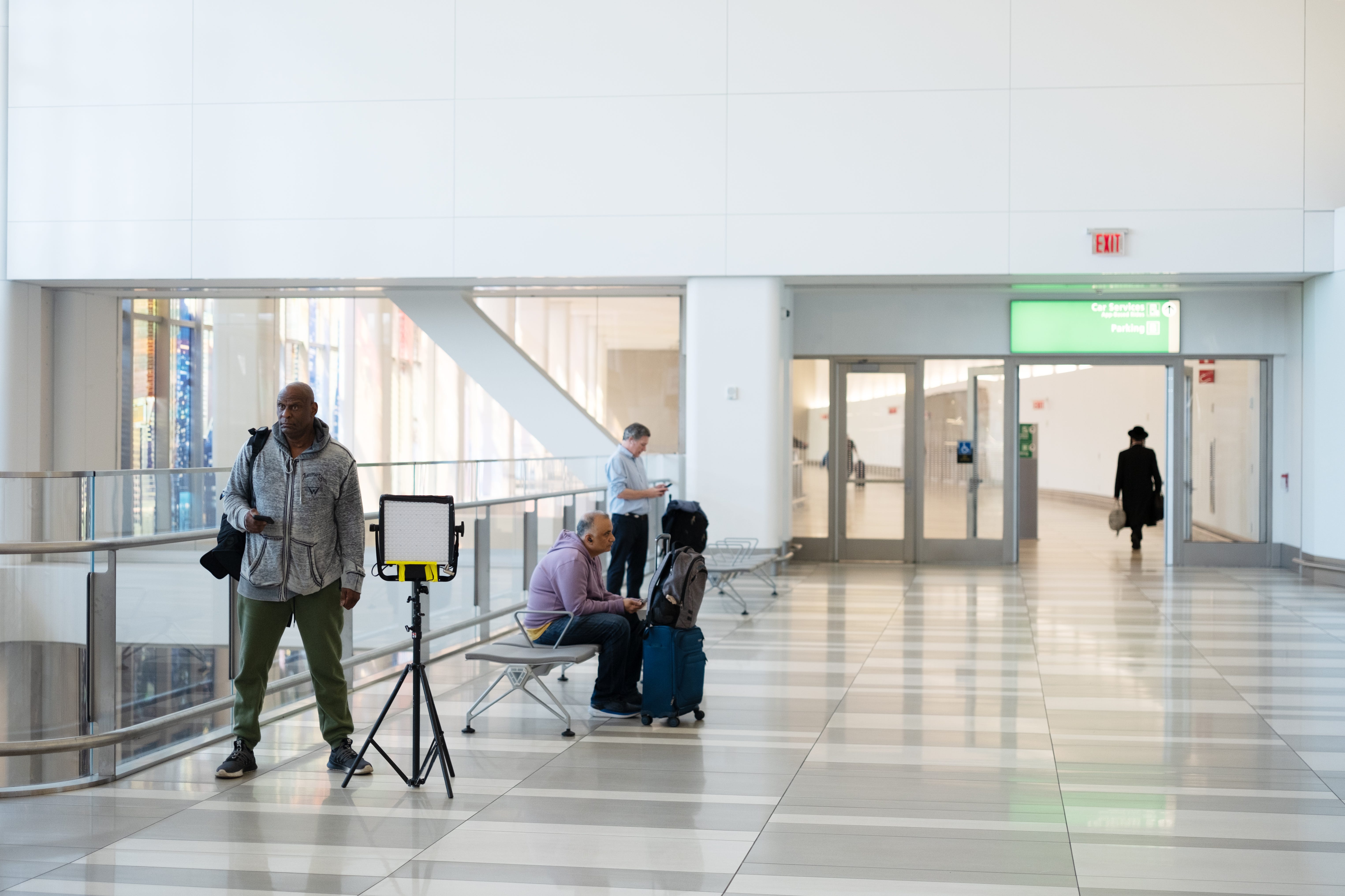 News crews at the airport
