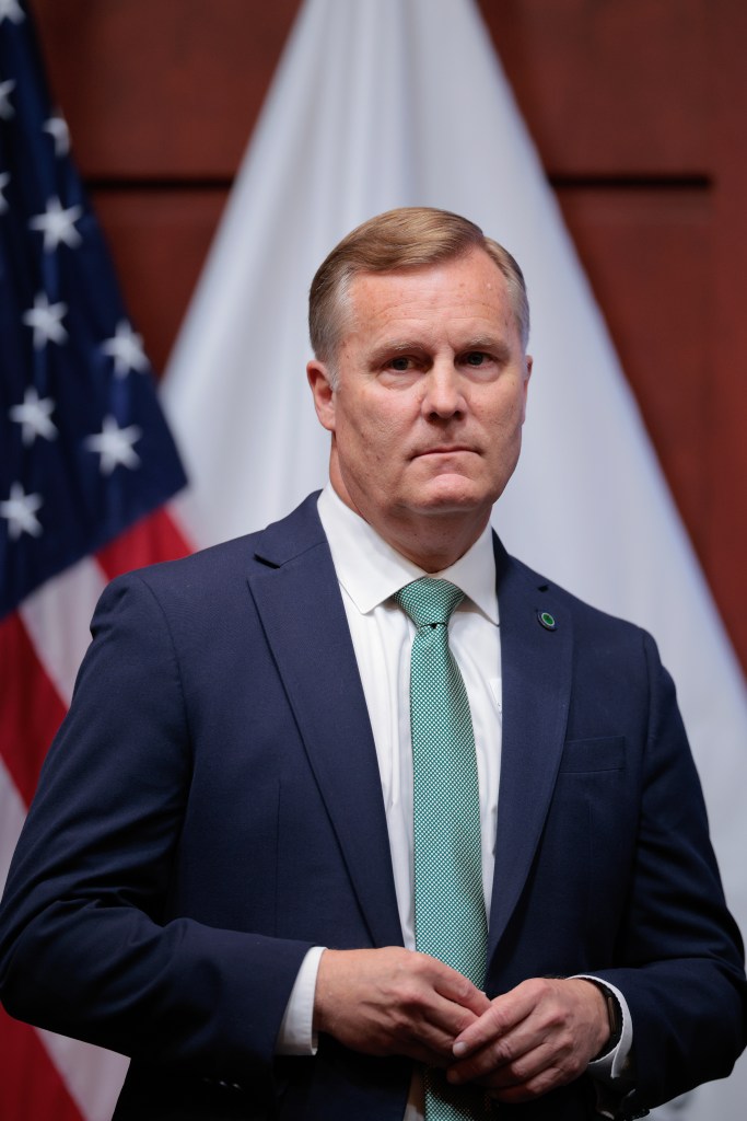 Federal Aviation Administration acting Administrator Chris Rocheleau joins a news conference about increasing the air traffic controller workforce at the U.S. Department Of Transportation headquarters on May 01, 2025 in Washington, DC. 