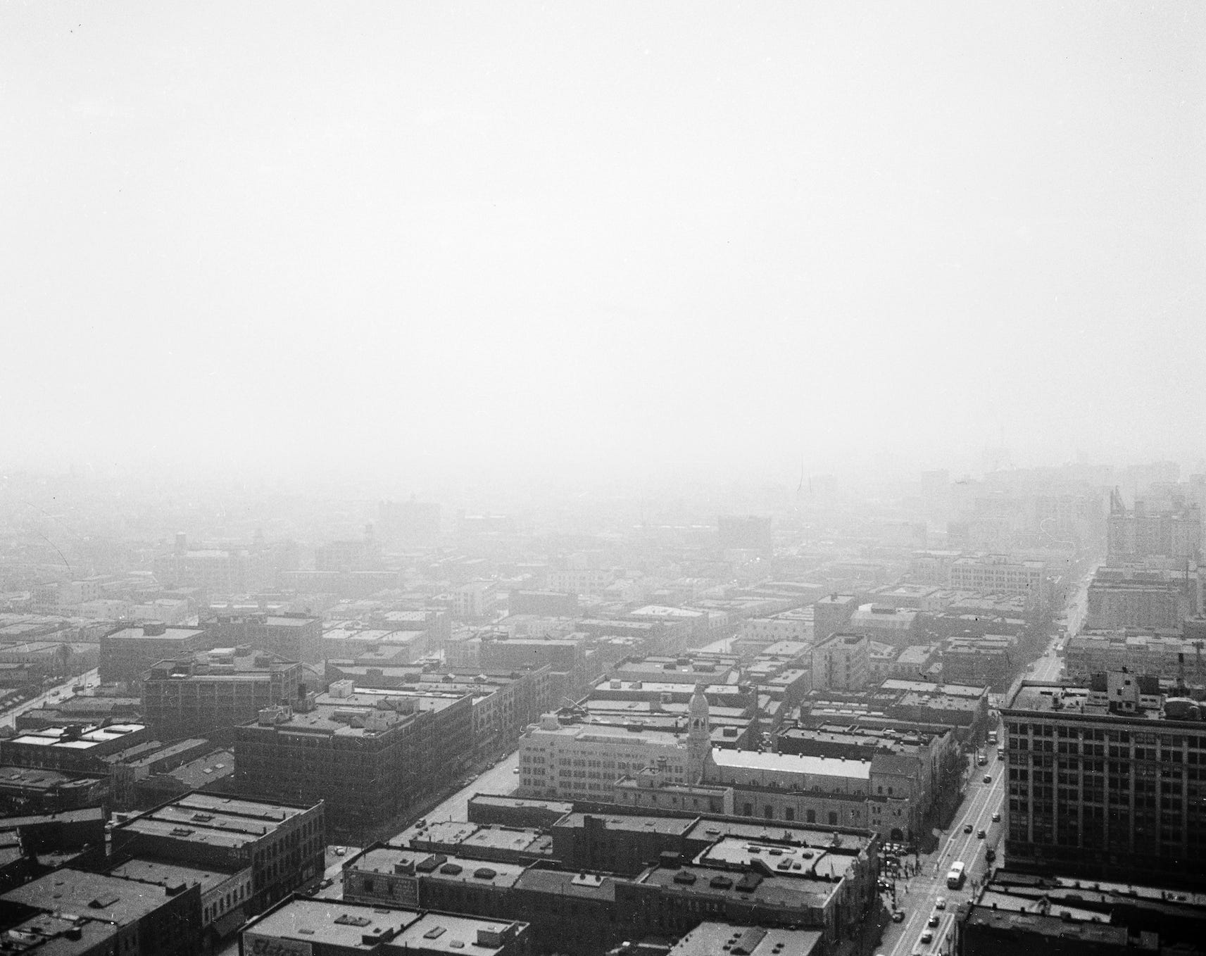 City Hall through smog in 1949.