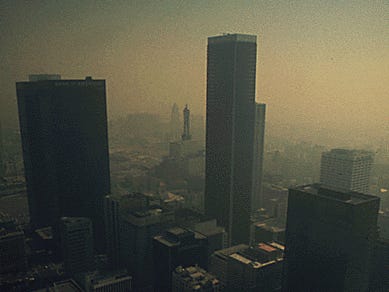 Heavy smog in Los Angeles in 1973.