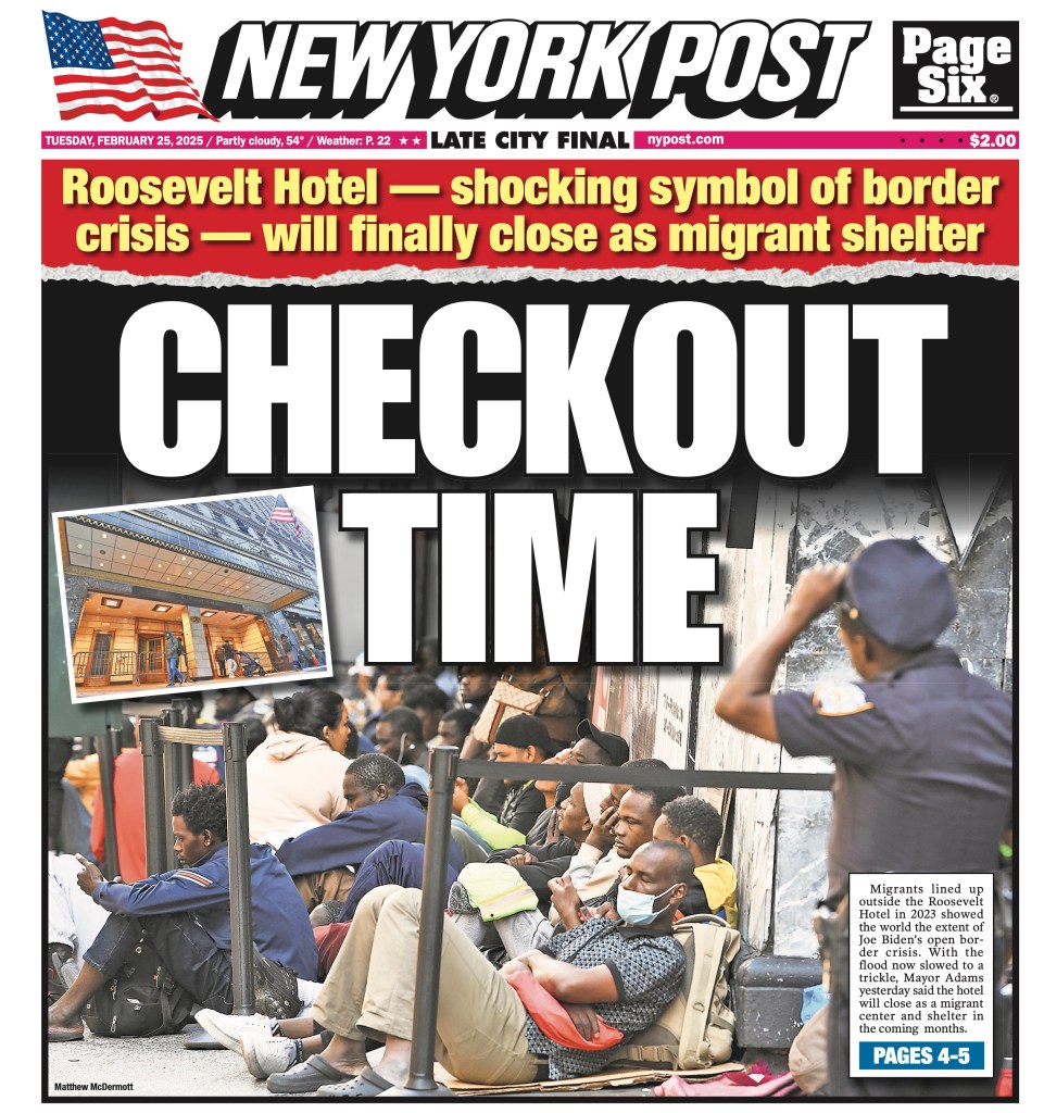 New York Post front page on Roosevelt Hotel.