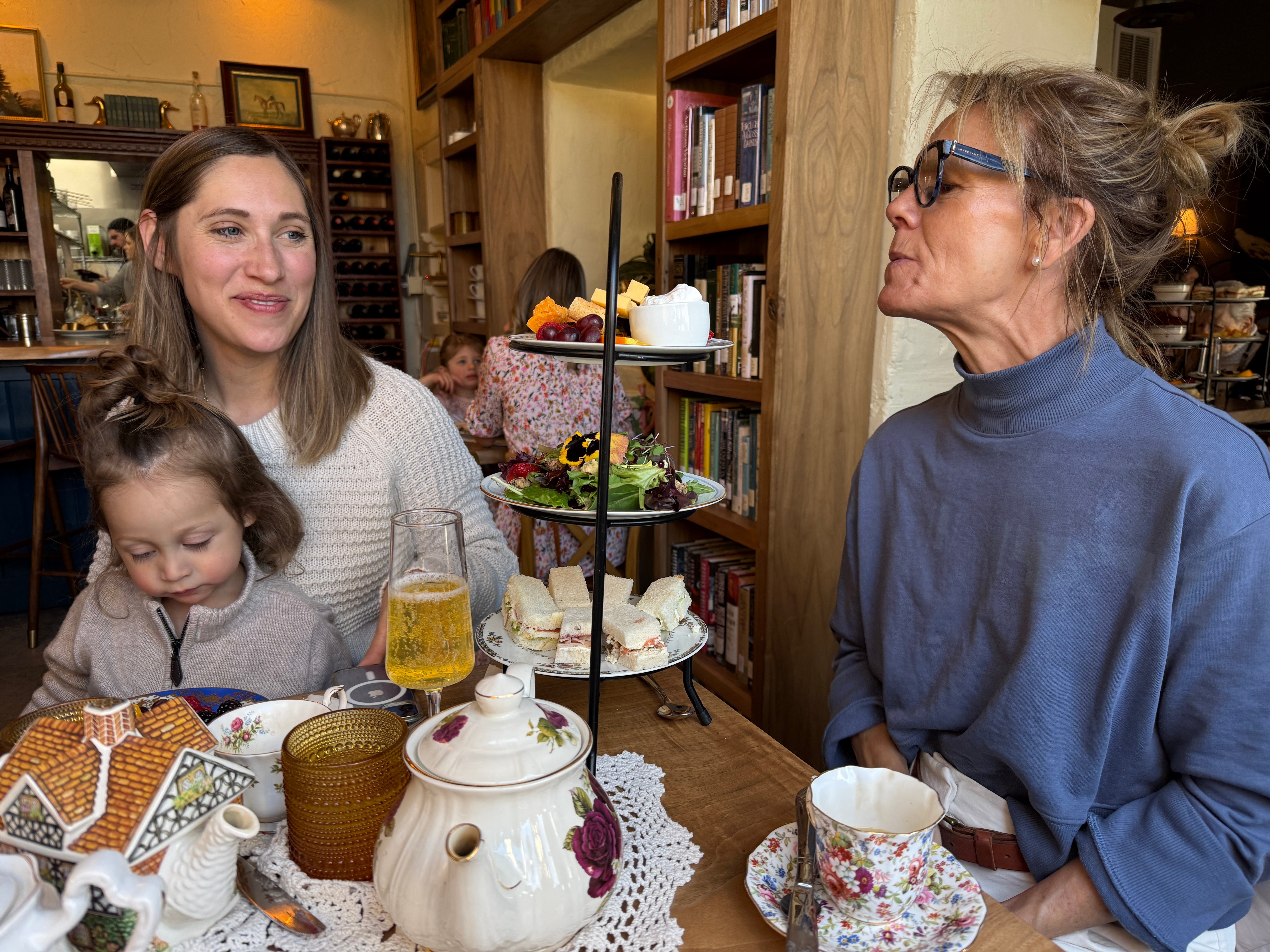 The author at Sunday tea with one of her friends.