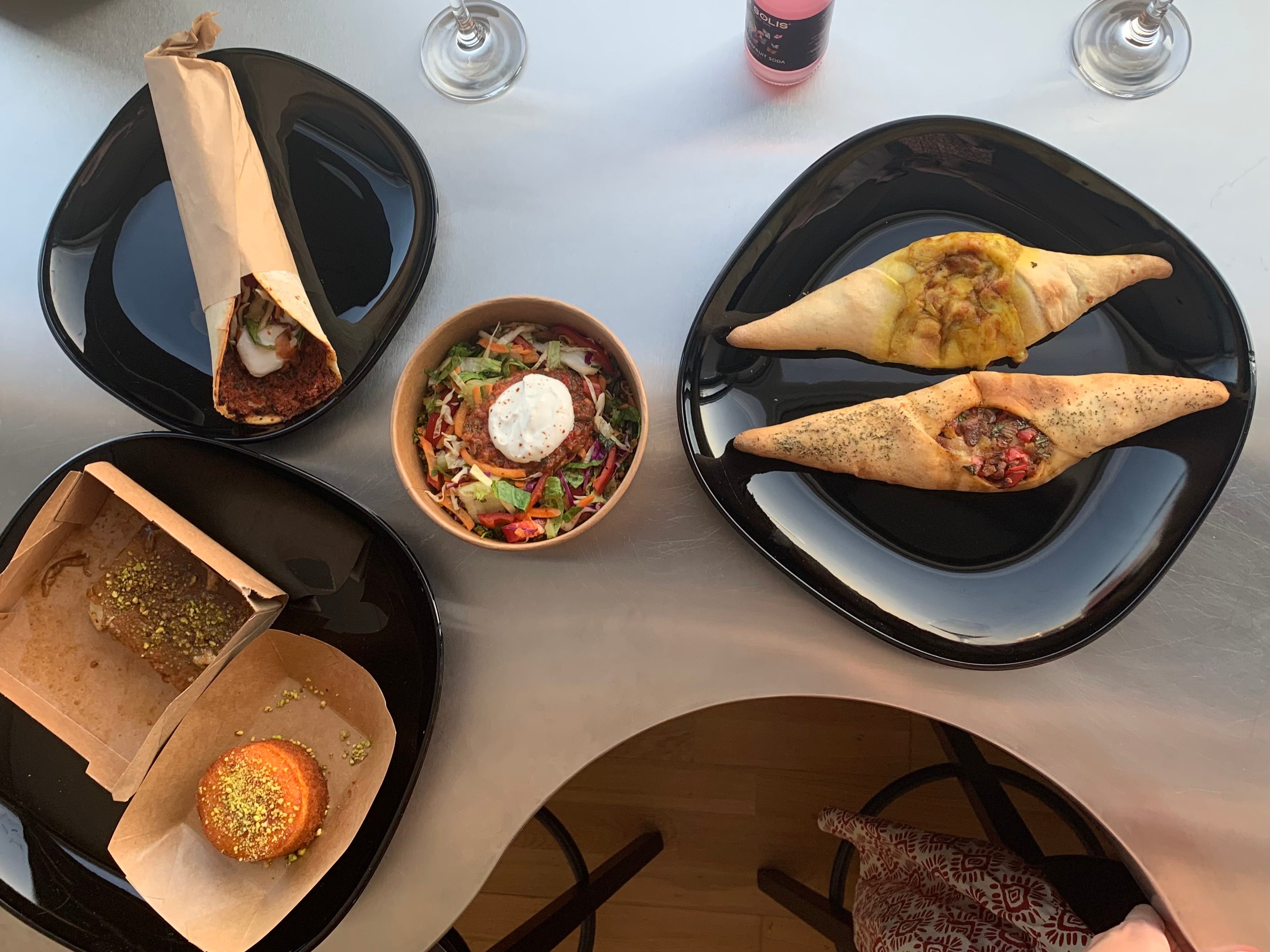 A table of food at Feyrouz in Athens.