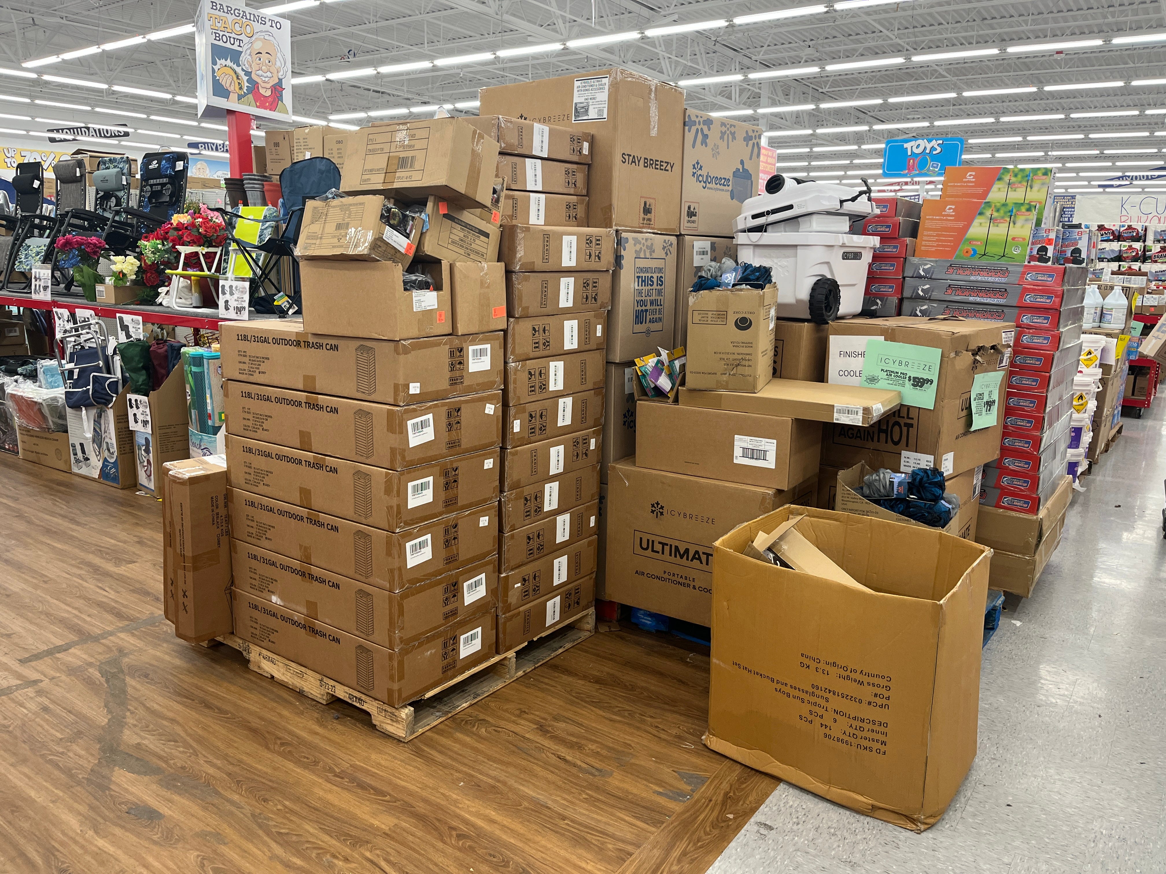 Cardboard boxes at Ollie's Bargain Outlet.