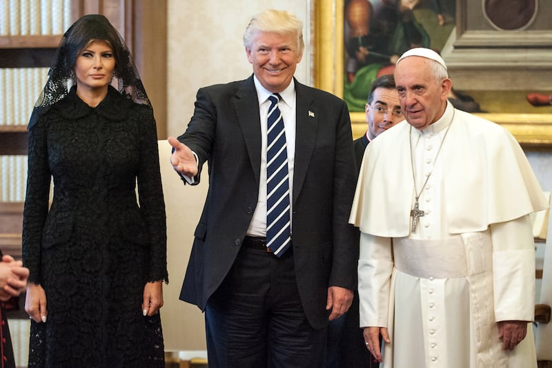 Pope Francis with Donald Trump and Melania Trump.