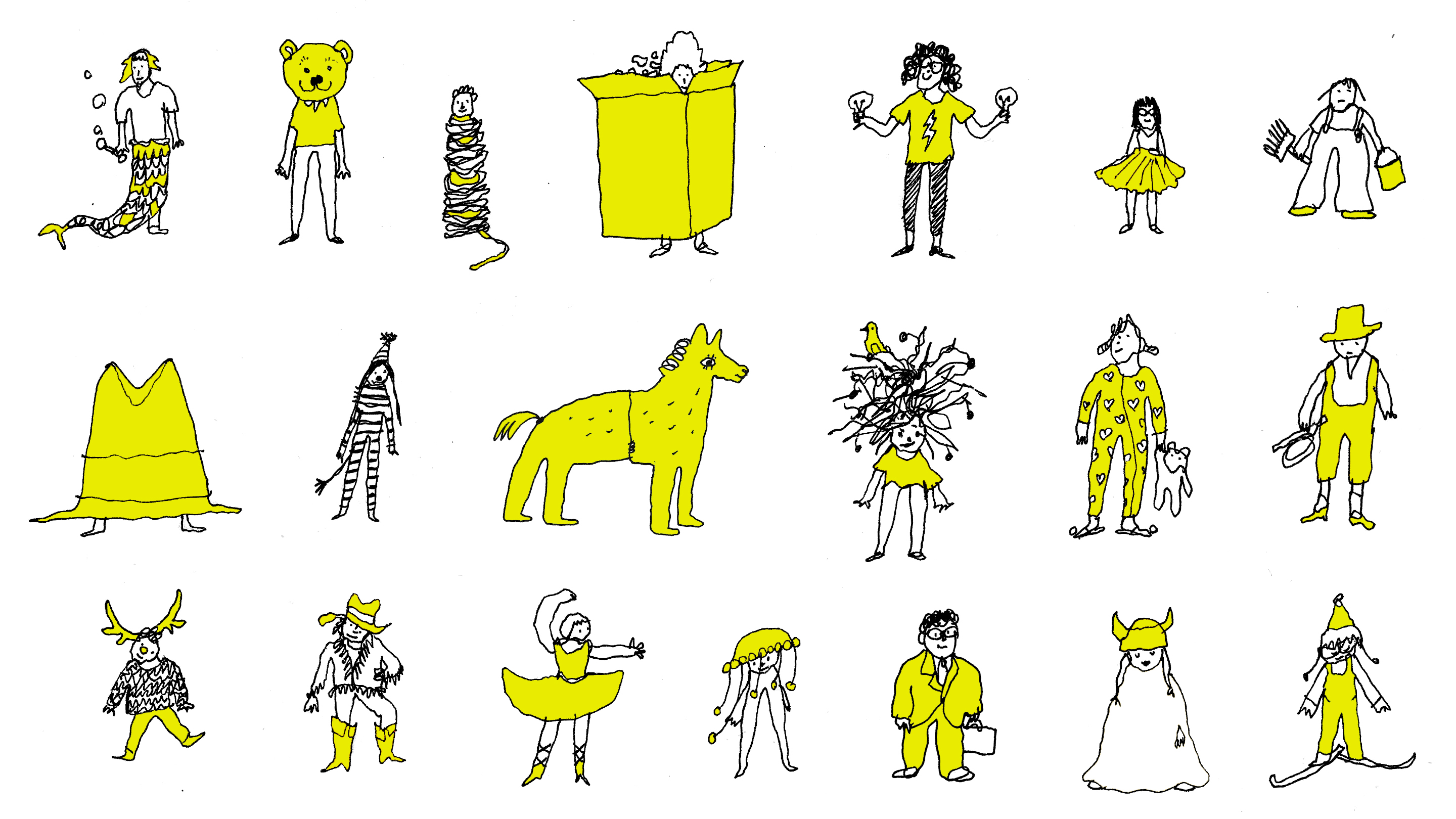 A series of illustrations showing different spirit day outfits