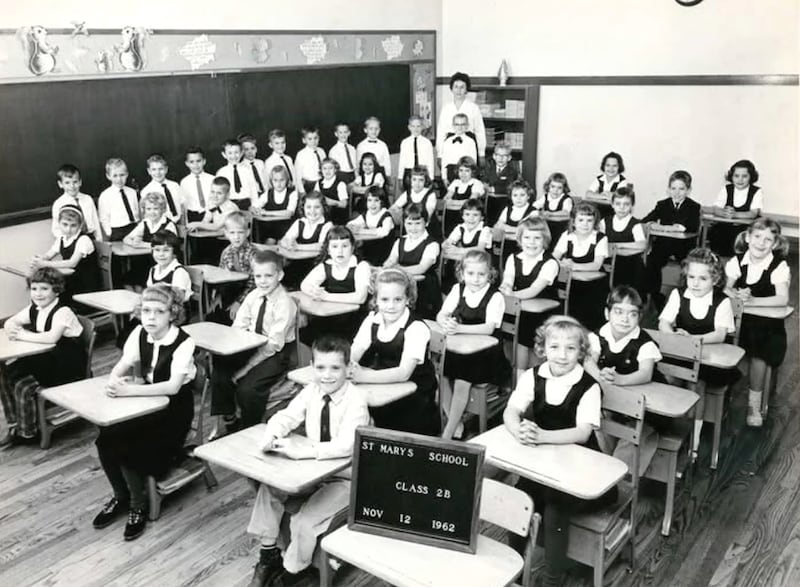 Robert Prevost, the future Pope Leo XIV, in second grade, standing fourth from left in this class photo in 1962, according to a former classmate at St. Mary of the Assumption School on the Far South Side.