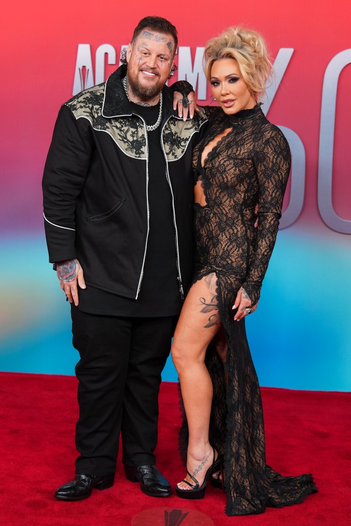 Jelly Roll, left, and Bunnie XO arrive at the 60th annual Academy of Country Music Awards
