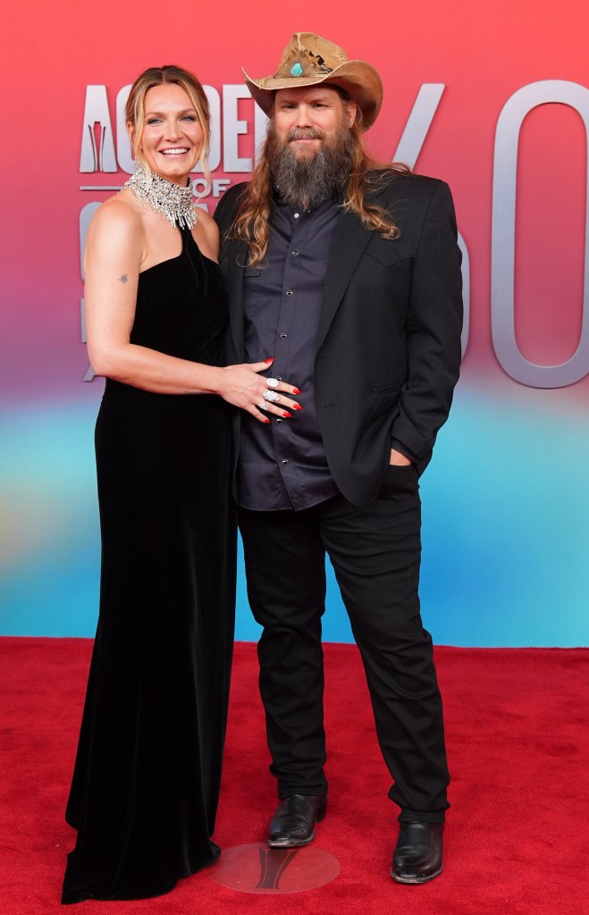 Morgane Stapleton, left, and Chris Stapleton arrive at the 60th annual Academy of Country Music Awards 