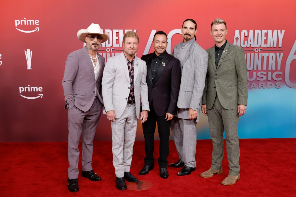 AJ McLean, Brian Littrell, Howie Dorough, Kevin Richardson, and Nick Carter of Backstreet Boys attend the 60th Academy of Country Music Awards