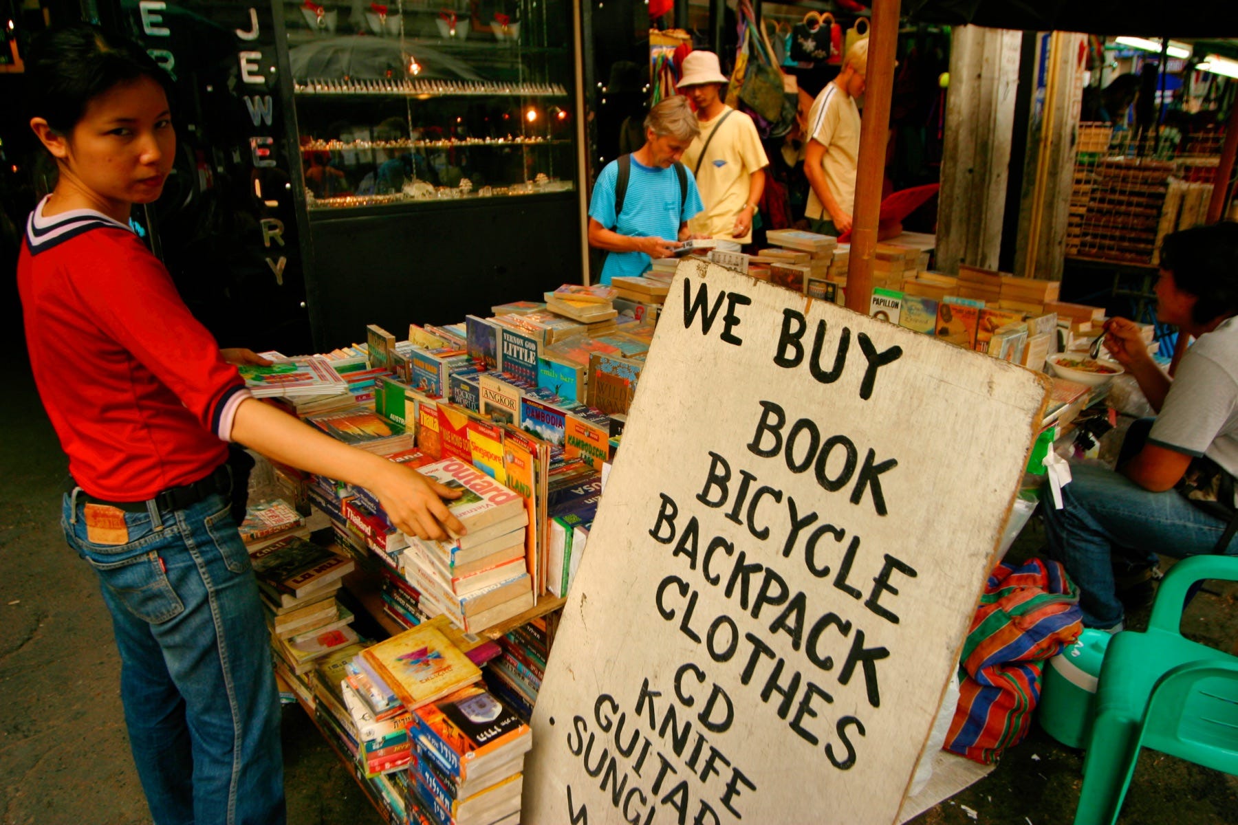 A book stall along Khao San Road in Bangkok.
