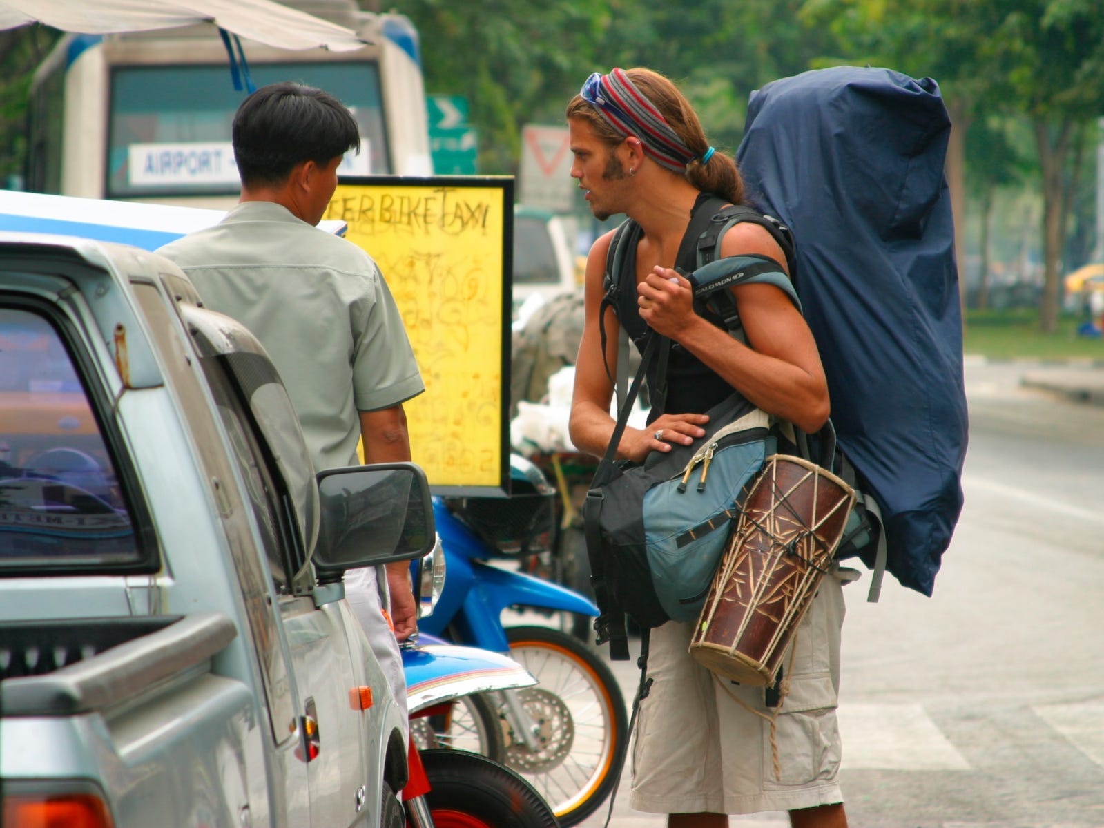 Backpacker in Bangkok near Khao San Road.