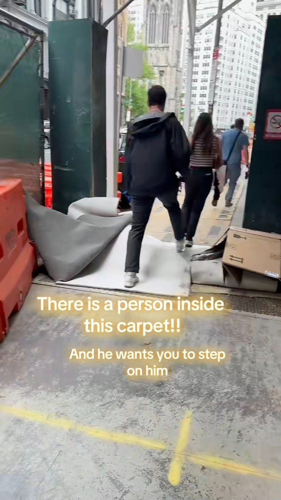 A viral TikTok video shows Kevin Carpet on a sidewalk in Manhattan.