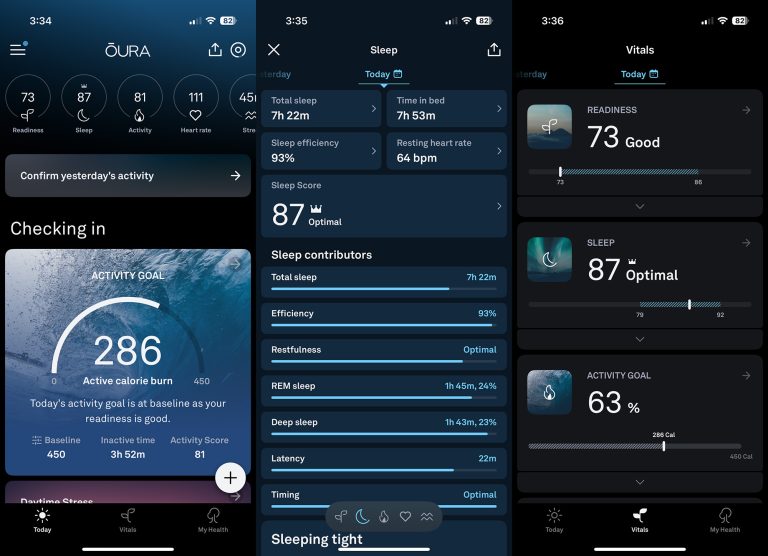 Oura app with data from the Oura Ring 4.