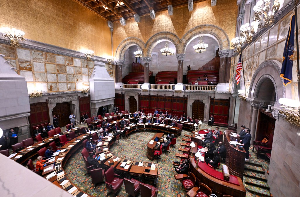 New York Senate lawmakers debated budget bills during Wednesday's legislative session in the Senate Chamber.