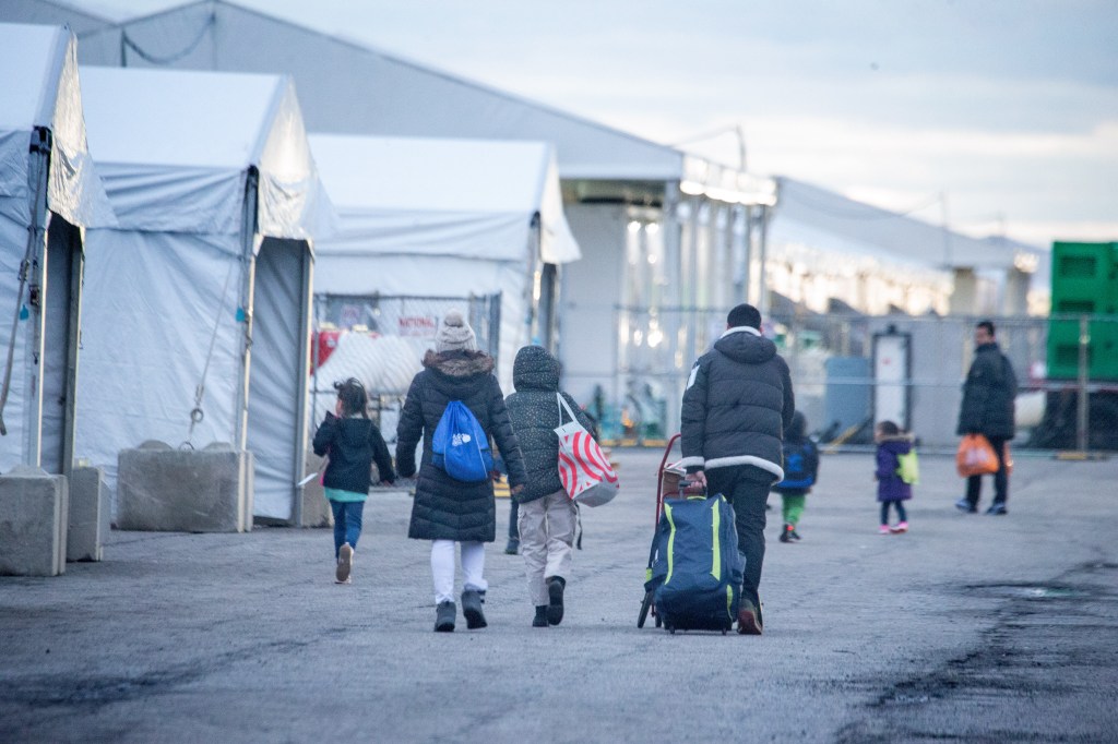 Migrants staying at the tents at Floyd Bennett Field have been surrounding the local area, including the Kings Plaza Shopping Center, Jan. 10, 2024.