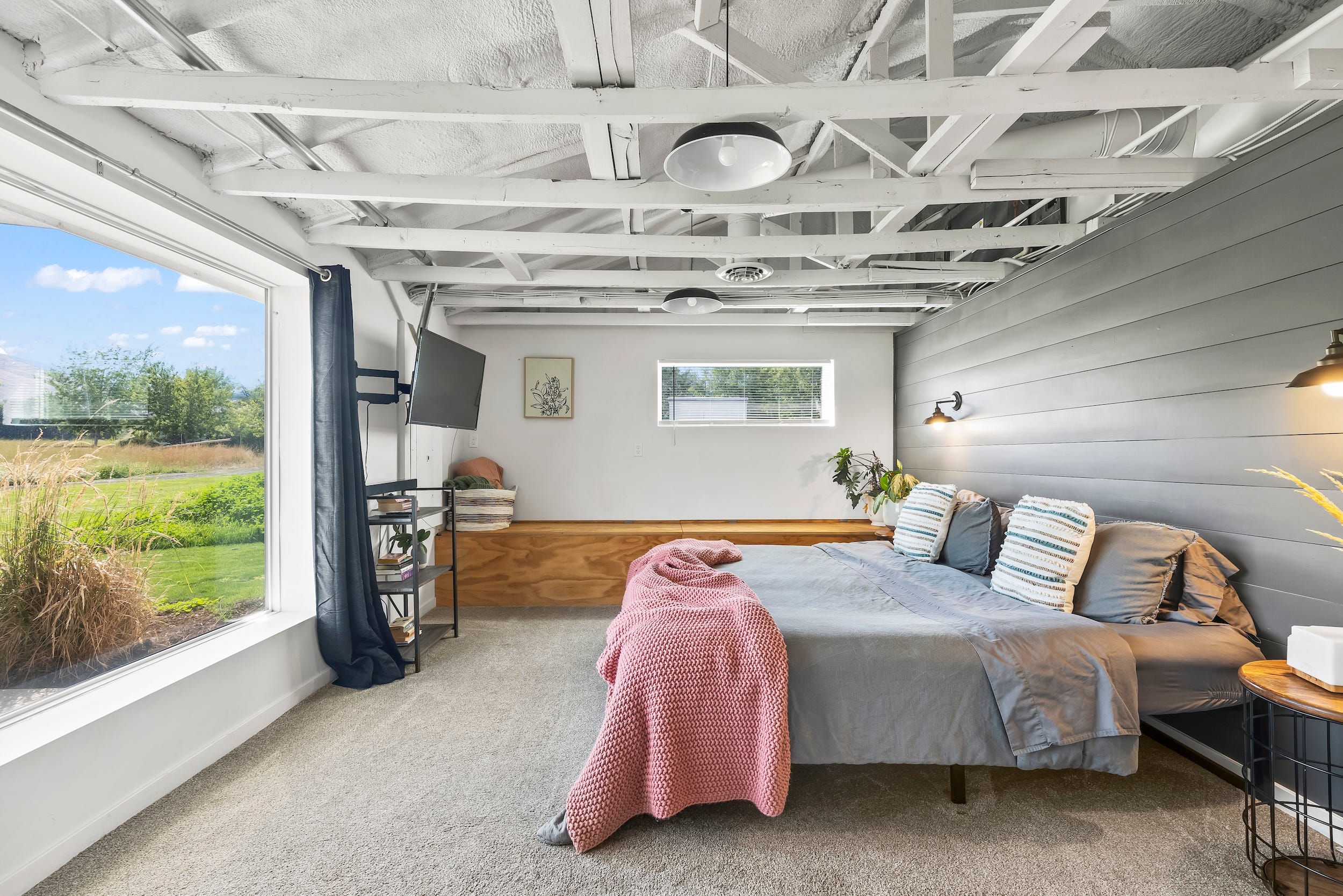 A bedroom inside an Airbnb.