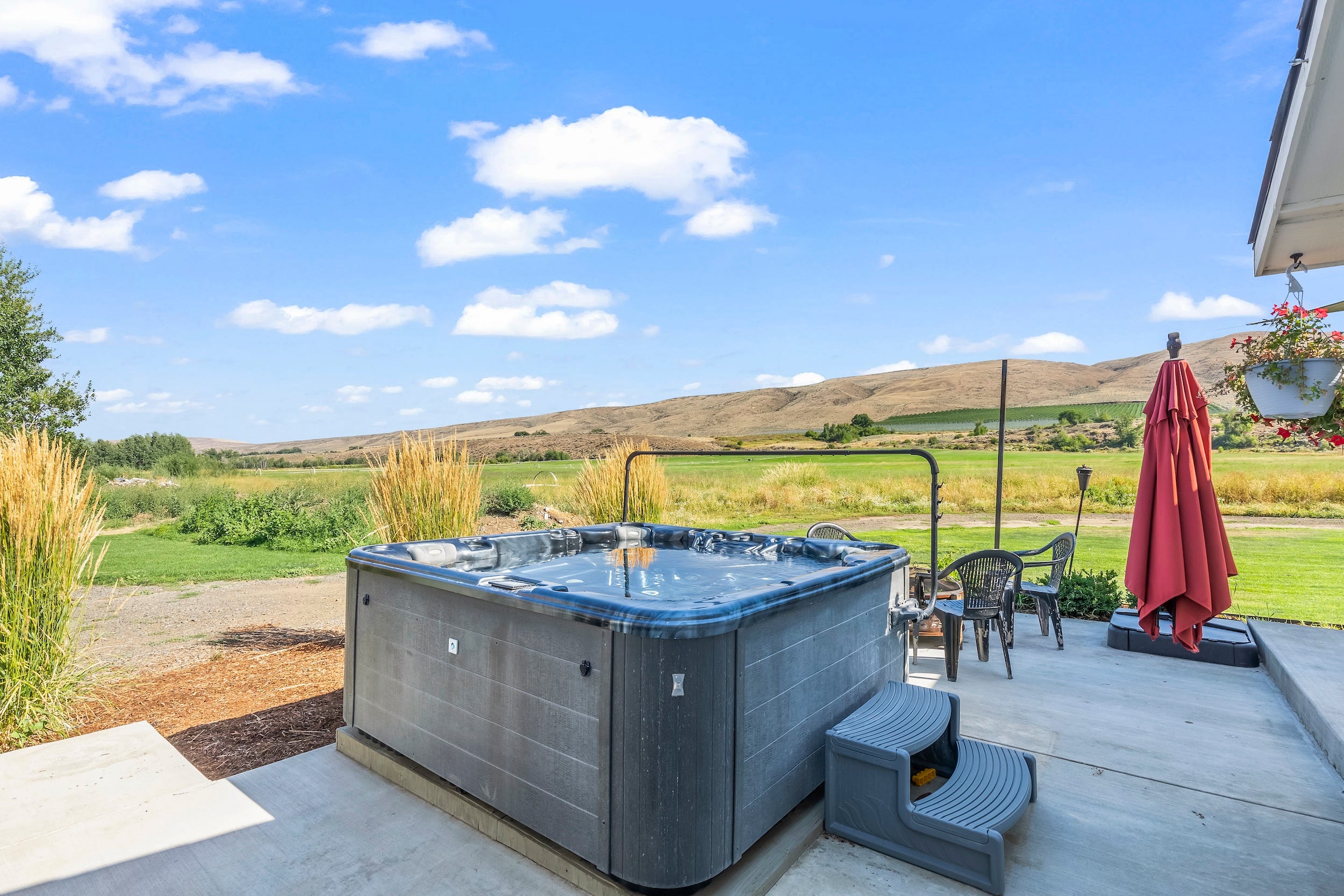 A hot tub on an Airbnb property.