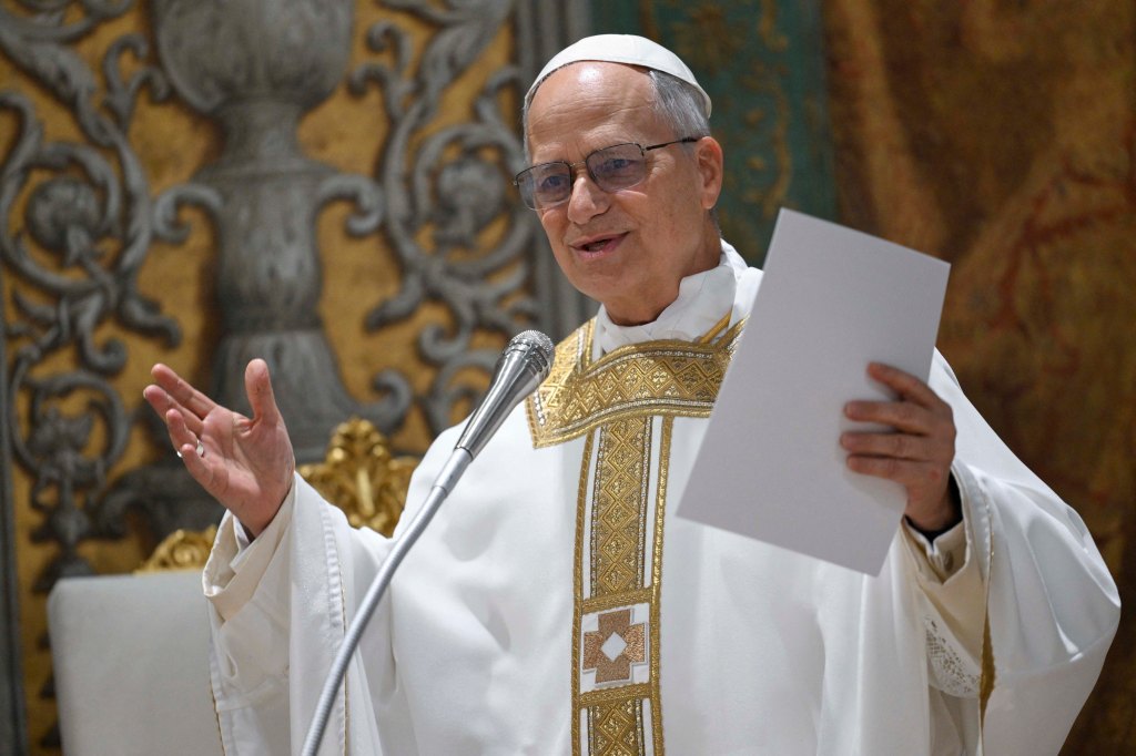 Pope Leo XIV speaks during a mass with cardinals in the Sistine Chapel in The Vatican.