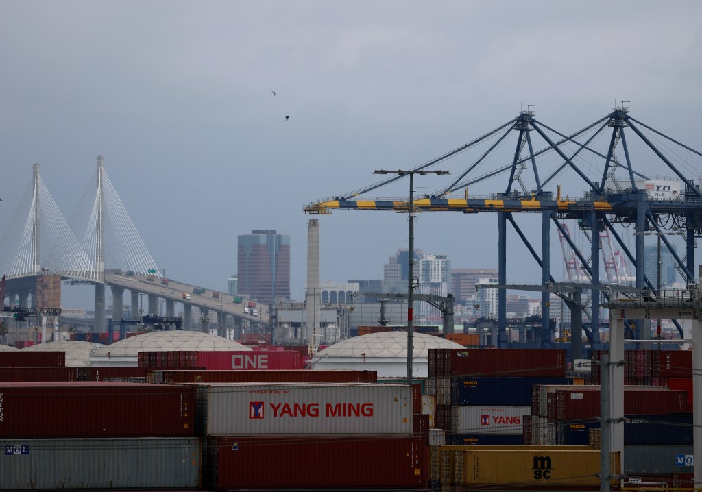 Port of Los Angeles on May 6, 2025, showing less cargo ship arrivals due to tariffs.