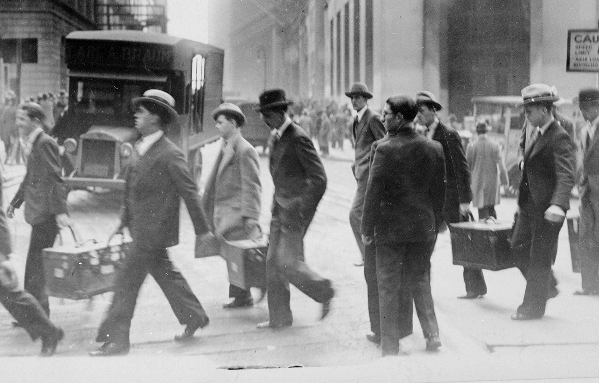 Securities and cash being moved after stock market crash in New York 1929