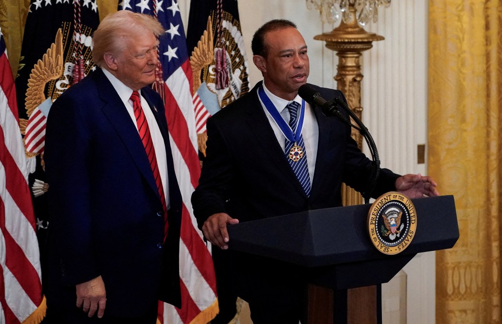 Tiger Woods and President Trump in February 2025