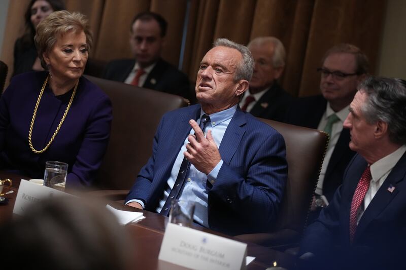 WASHINGTON, DC - FEBRUARY 26: U.S. Health and Human Services Secretary Robert F. Kennedy Jr. delivers remarks during a Cabinet meeting held by President Donald Trump at the White House on February 26, 2025 in Washington, DC. Trump is holding the first Cabinet meeting of his second term, joined by Tesla and SpaceX CEO Elon Musk, head of the Department of Government Efficiency (DOGE). (Photo by Andrew Harnik/Getty Images)