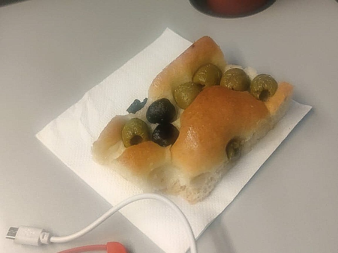 The author's focaccia with olives.