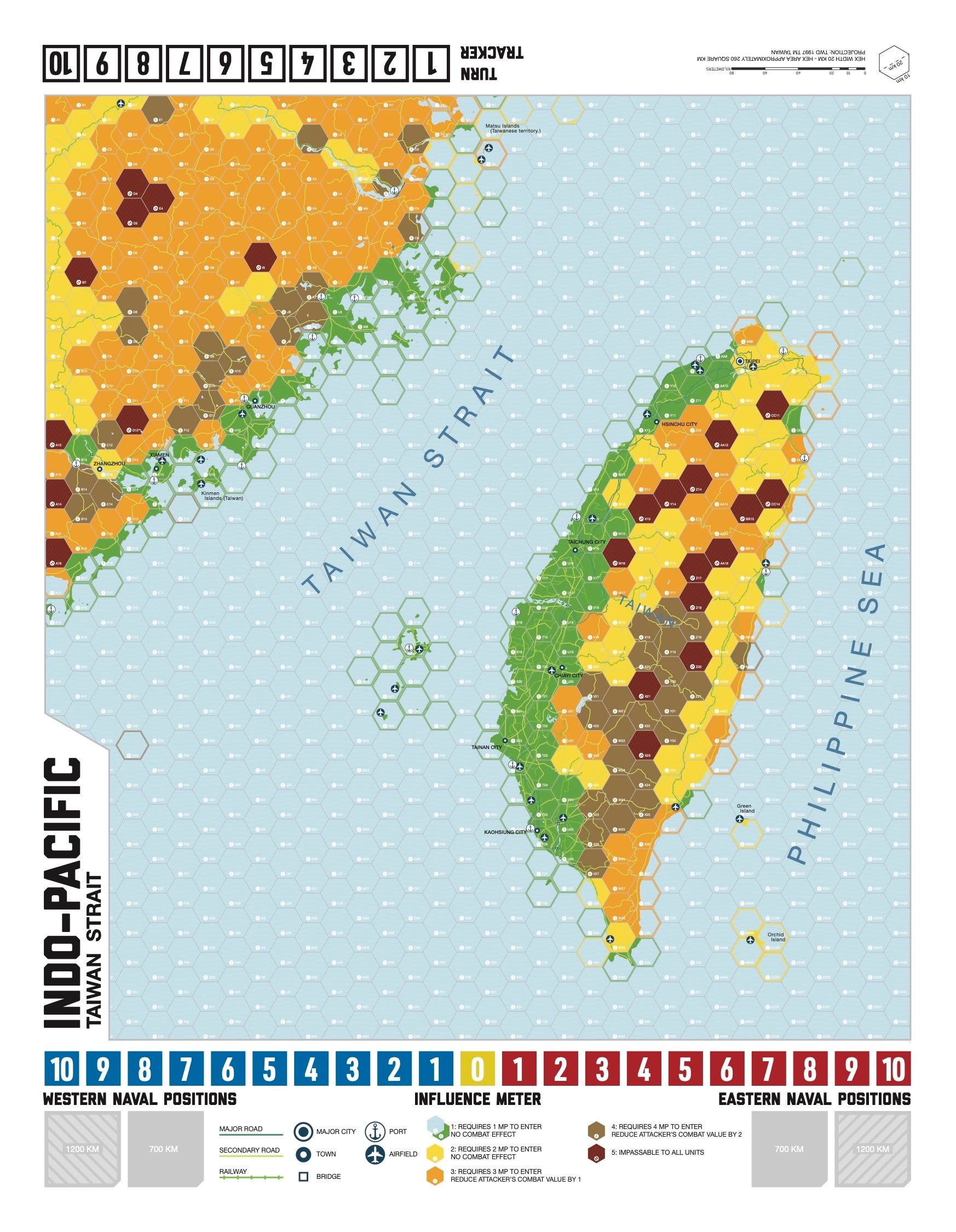 The "Littoral Commander" board game plays out map-based scenarios like this one of China and Taiwan.