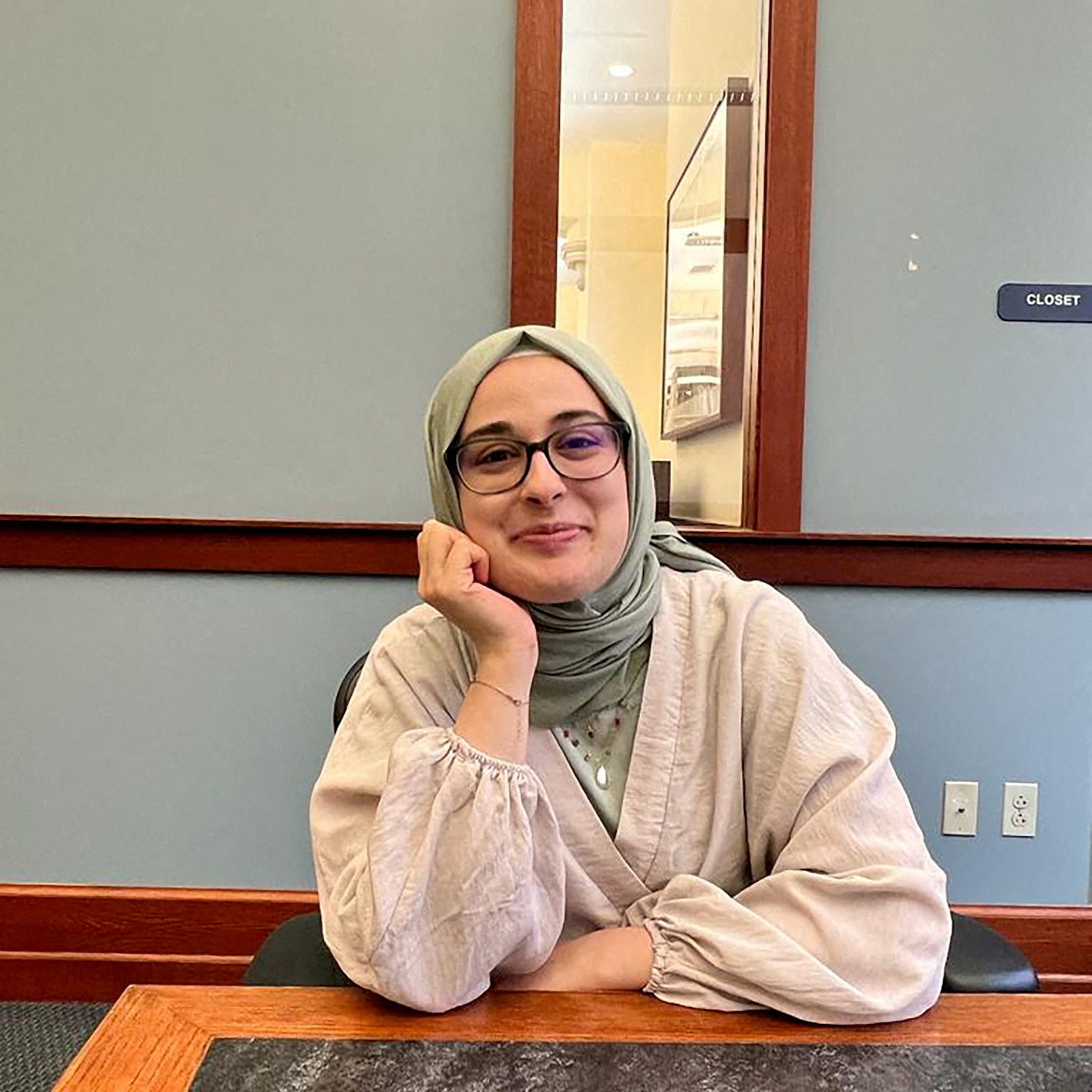 Rumeysa Ozturk, a Turkish doctoral student at Tufts University, posing in a photograph provided by her family after being ordered for immediate release by a federal judge