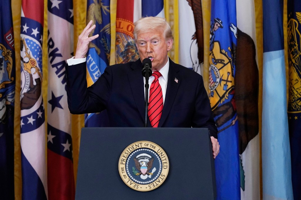 President Donald Trump speaks at an education event and executive order signing in the East Room of the White House in Washington, March 20, 2025.