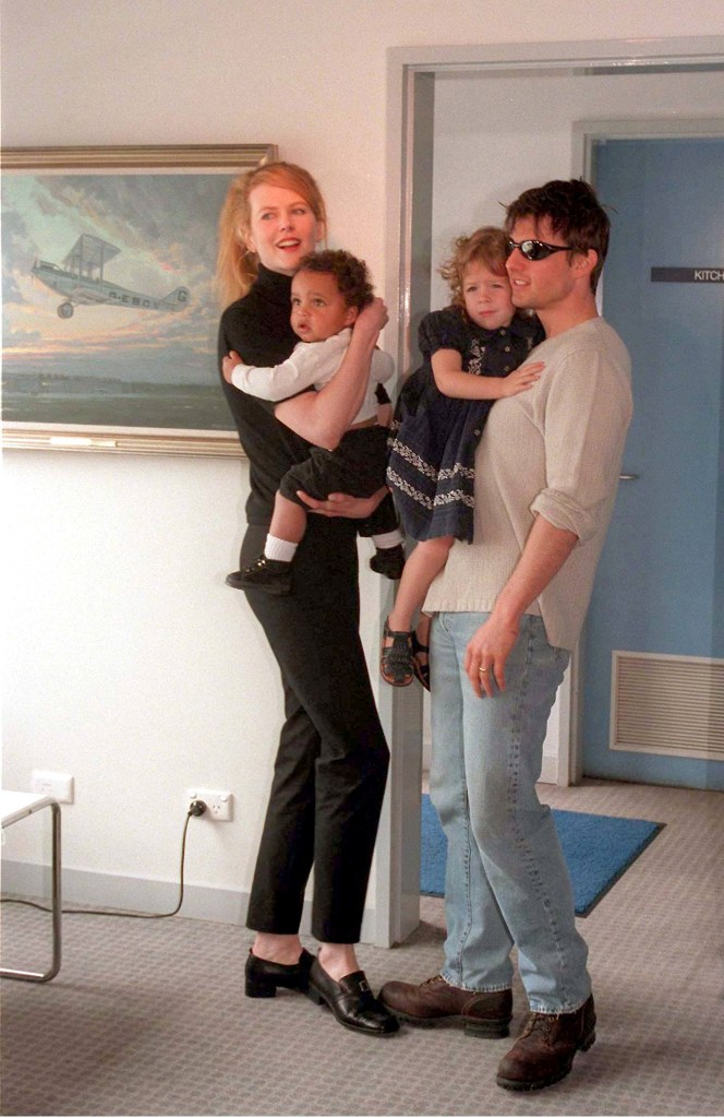 Nicole Kidman and husband Tom Cruise arrive at Sydney Kingsford Smith airport and introduce their children Connor and Isabella to the media January 24, 1996 in Sydney, Australia. 