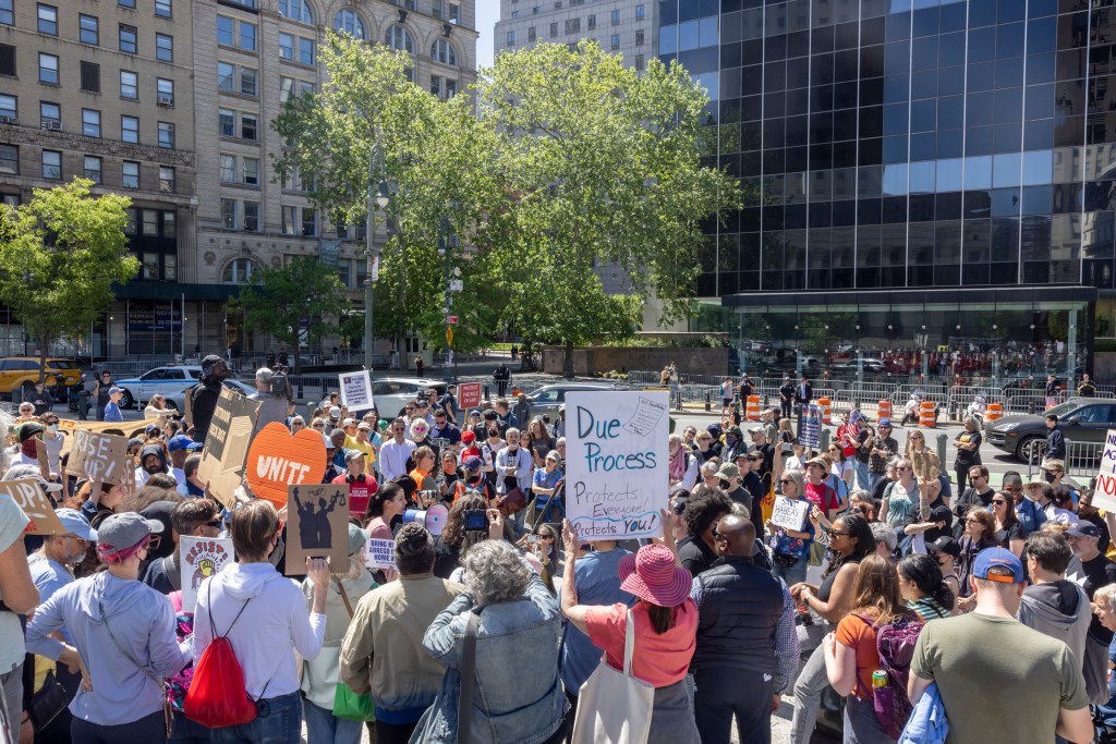 crowds gather at foley square across from Federal Plaza to protest I.C.E and support Ras Baraka who was arrested by I.C.E. this week