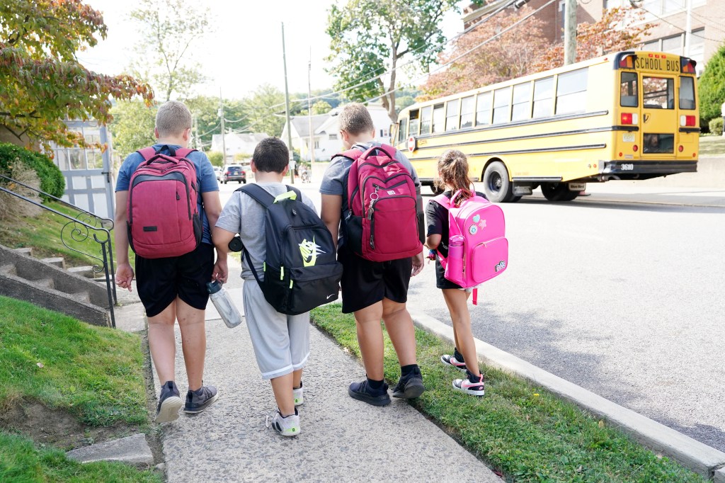 School children leaving their school building in Hawthorne, NJ on September 20, 2024.