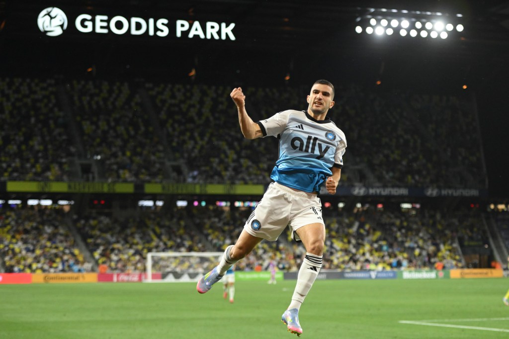 Charlotte FC forward Liel Abada celebrated his goal during the second period at Geodis Park. 