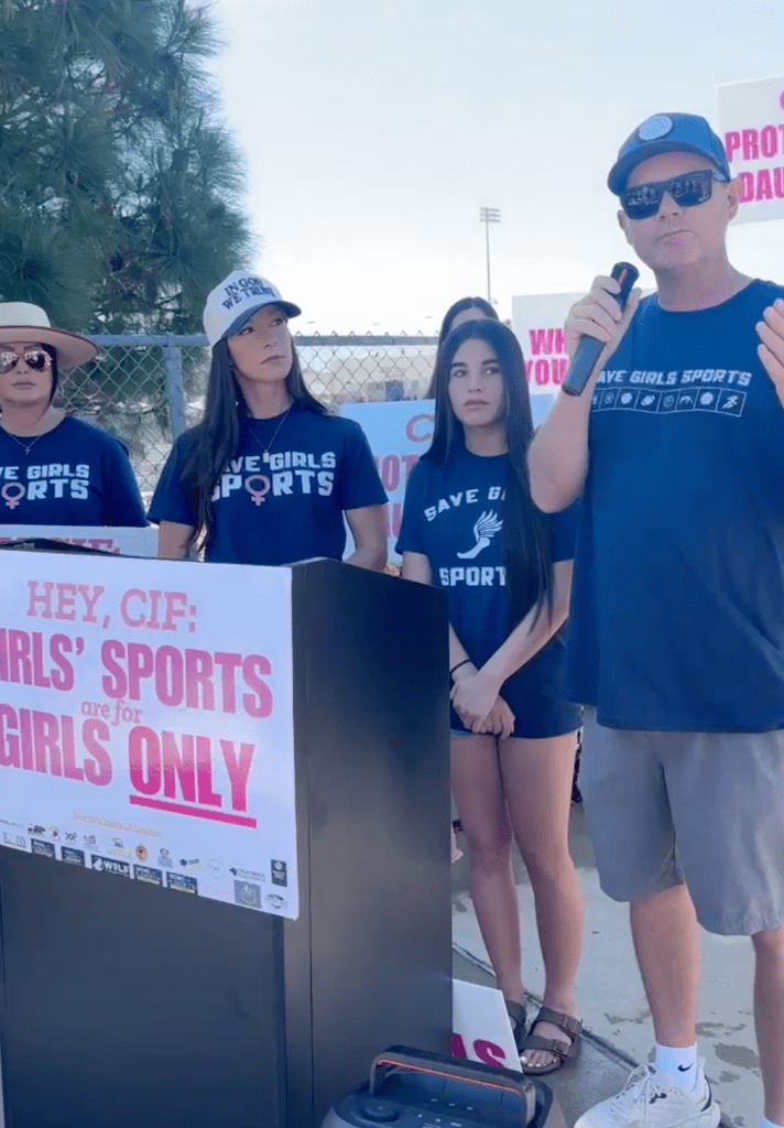 Parents take part in the protest against the California Interscholastic Federation's policies.