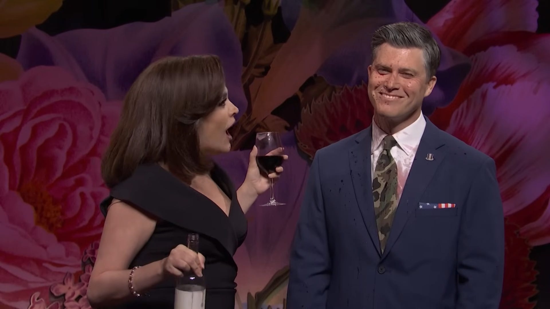 Cecily Strong as Jeanine Pirro and Colin Jost as Pete Hegseth in the "SNL" cold open.