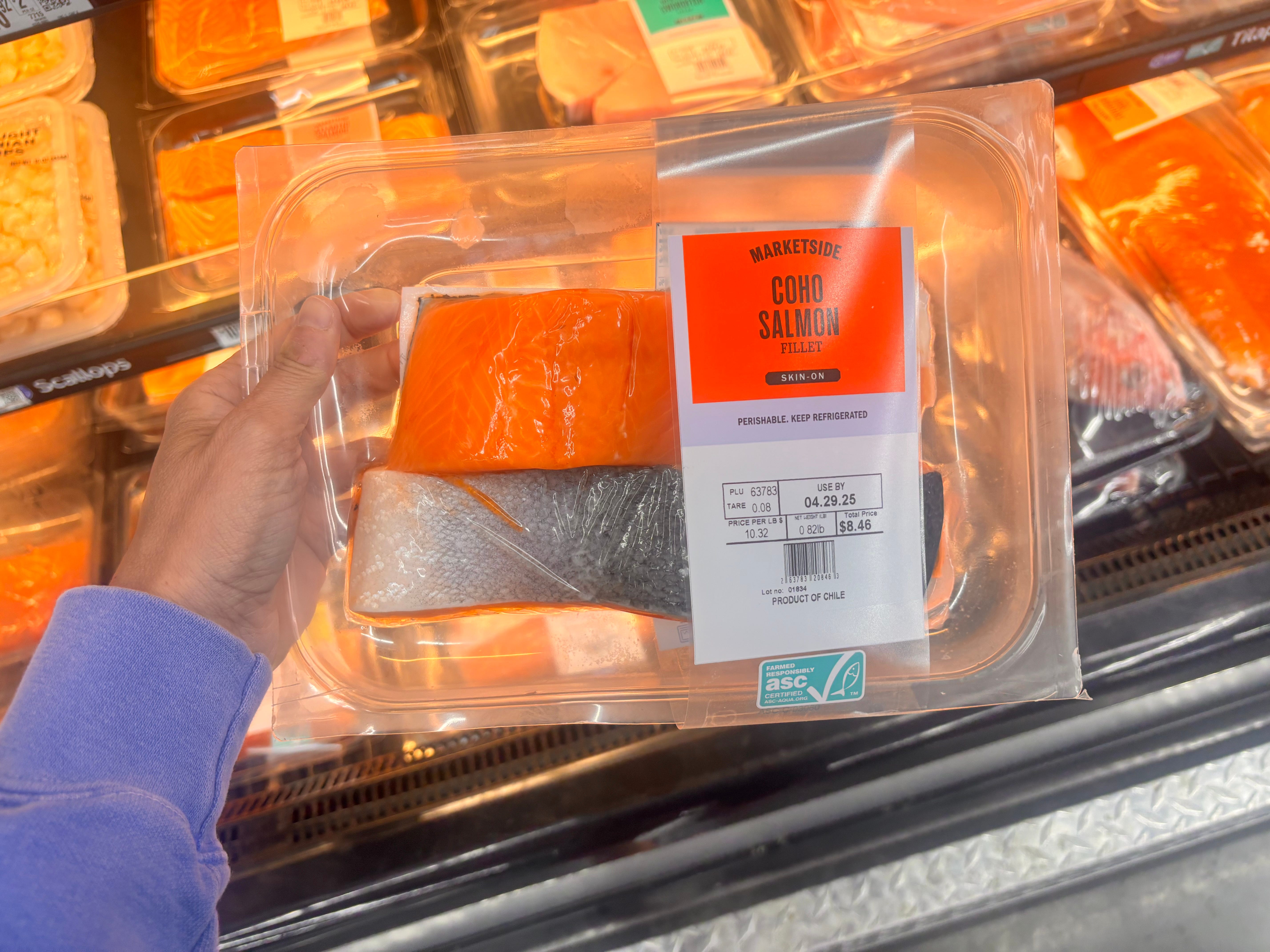 Package of salmon in hand at Wa