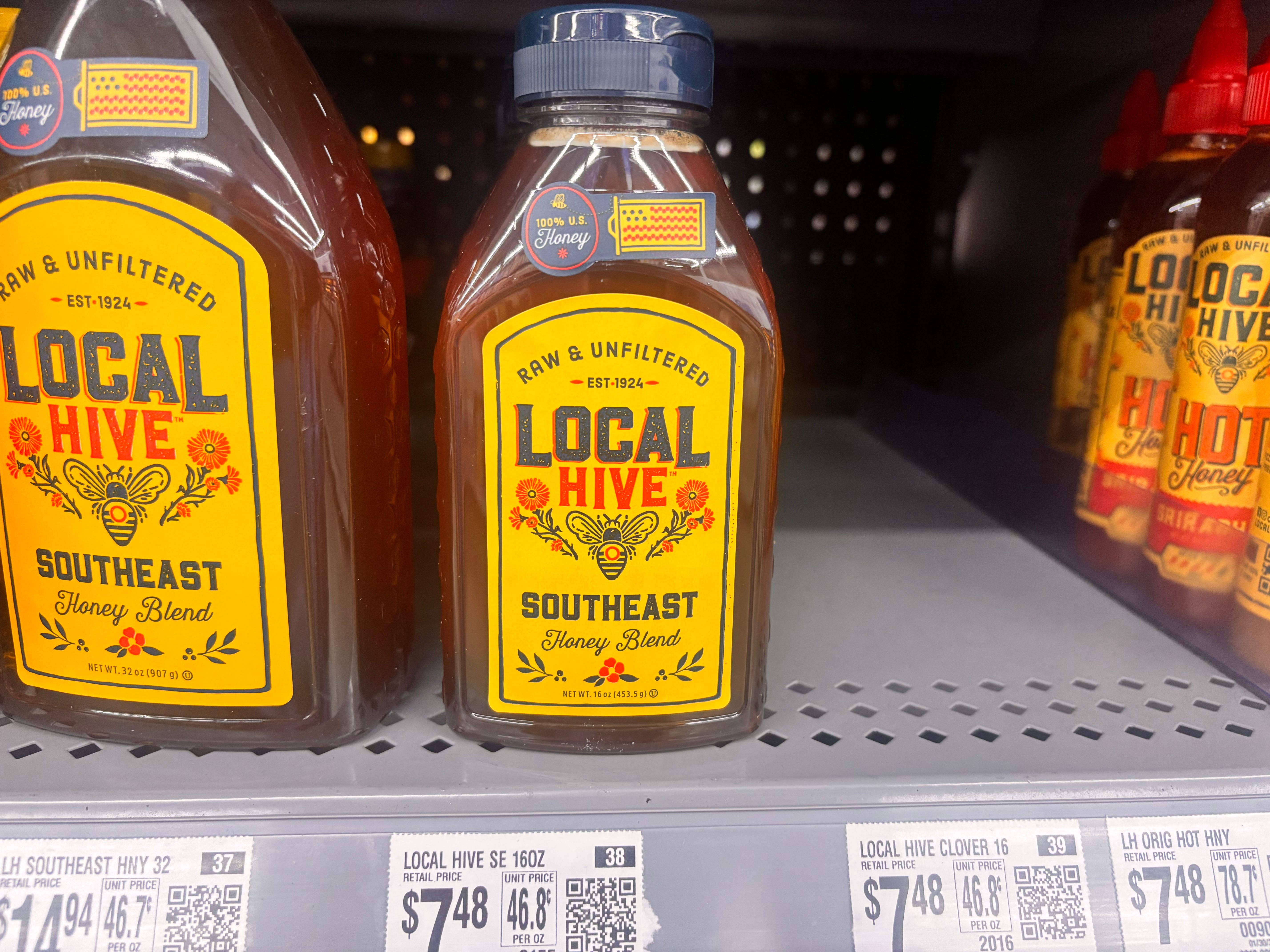 Local Hive honey on shelf in Walmart