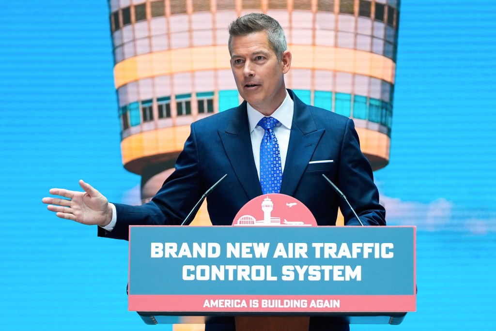 Transportation Secretary Sean Duffy announces a new air traffic control infrastructure plan, Thursday, May 8, 2025, in Washington.