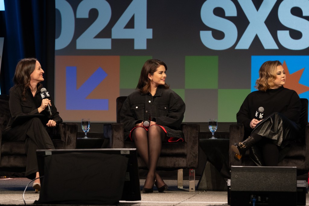 Selena Gomez and Mandy Teefey at the Featured Session: Mindfulness Over Perfection: Getting Real On Mental Health as part of SXSW 2024 Conference and Festivals held at the Austin Convention Center on March 10, 2024 in Austin, Texas.