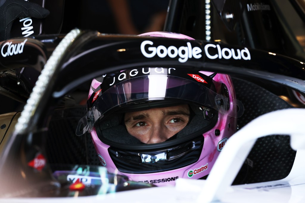 Brooklyn Beckham prepares to drive in the garage during the second day of the Formula E Evo Sessions at Miami International Autodrome on March 06, 2025 in Miami, 