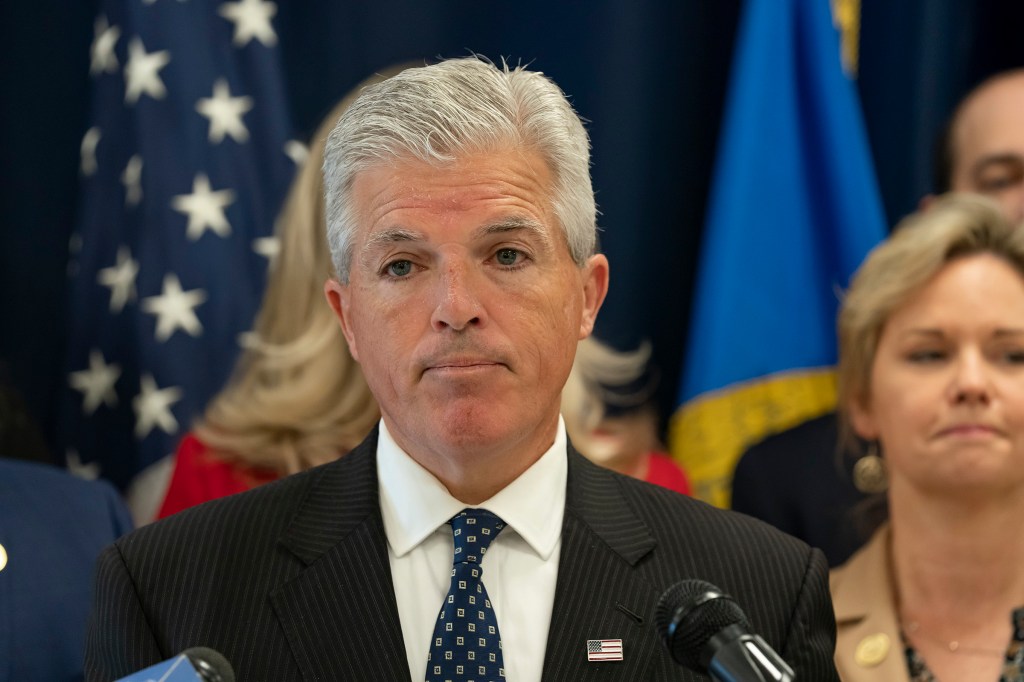 Suffolk County Executive Steve Bellone speaking at a press conference in Hauppauge, NY on March 04, 2020.