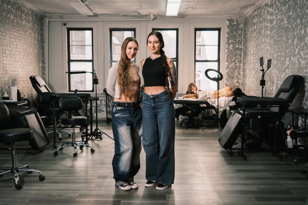 Tattoo artists Sophia Zhukova, 22 (left) and Olha Terekh, 28, at Igla Tattoo Studio in Midtown, Manhattan.