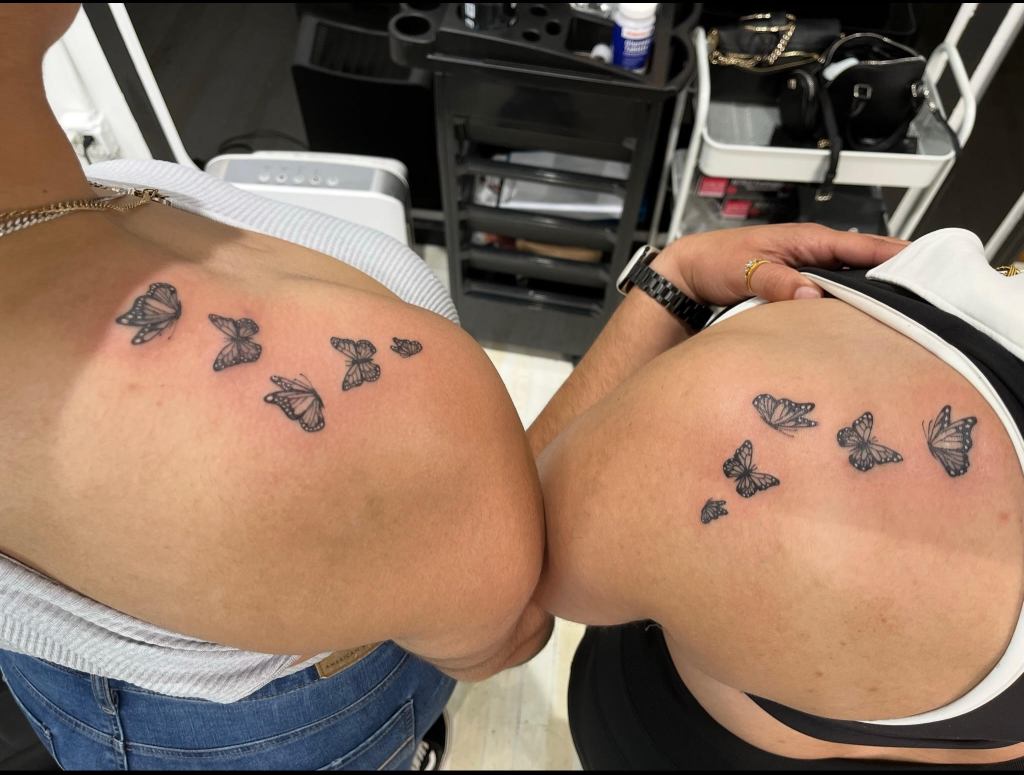 Matching mother-daughter tattoos done at Live By The Sword in Williamsburg, Brooklyn.