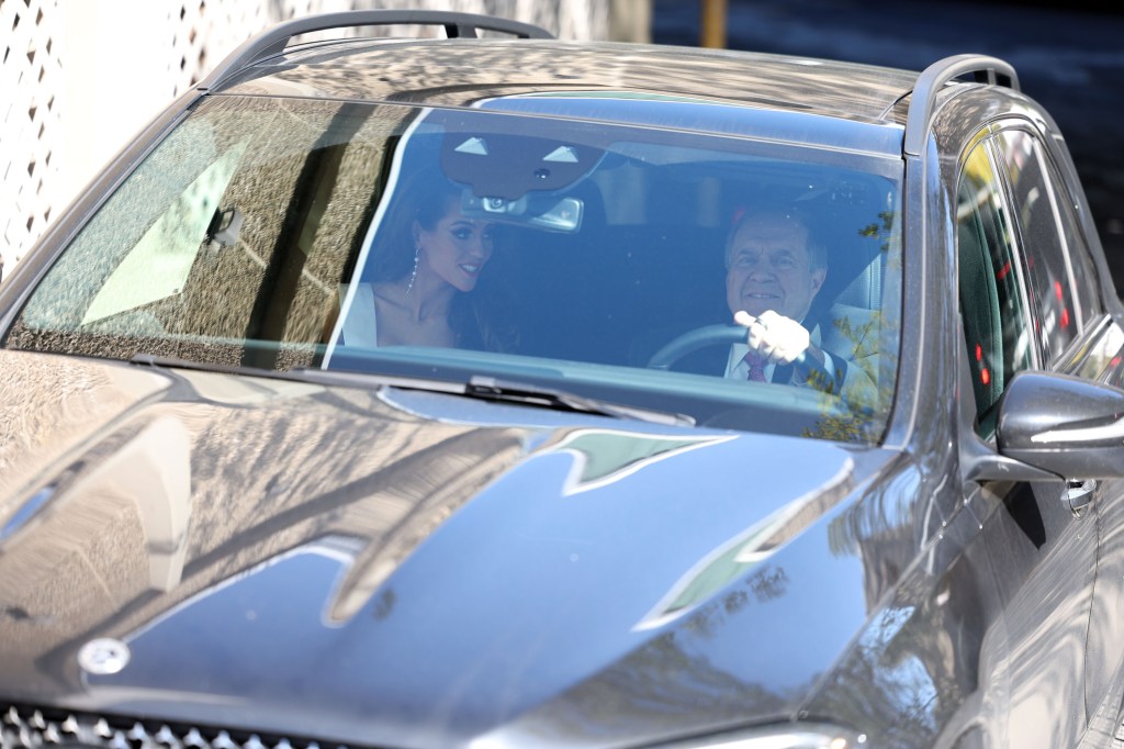 Jordon Hudson and Bill Belichick were photographed leaving the Holiday Inn in Portland, Maine, on Saturday.